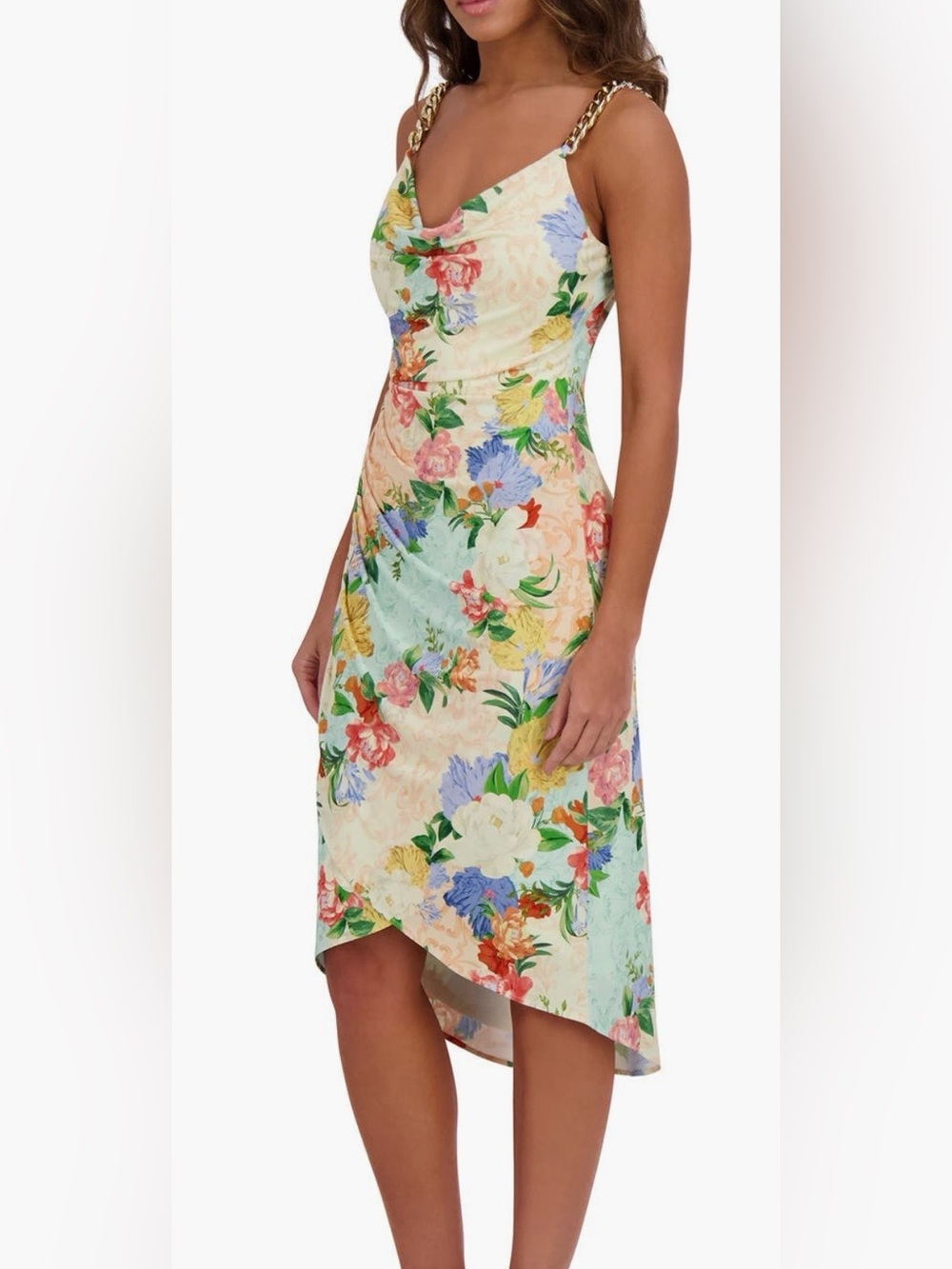 New Floral Asymmetrical Midi- Multicolor